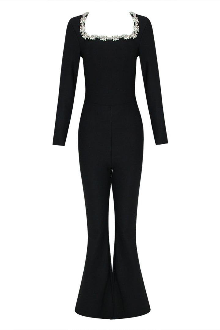 NORELLA | Jumpsuit Ritia with Square Neckline and Diamond Accents