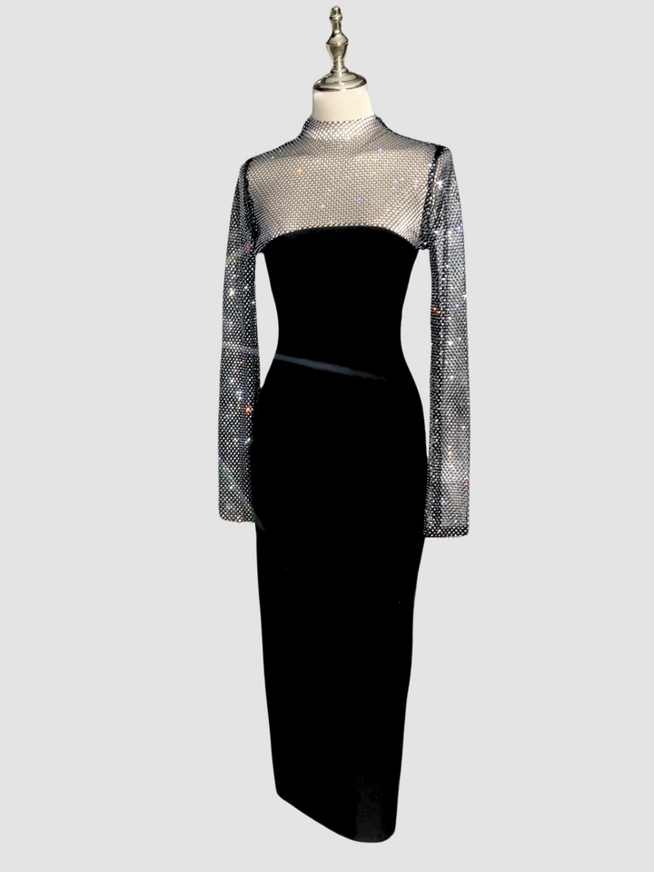 NORELLA | Long-sleeved bandage midi dress with crystal details