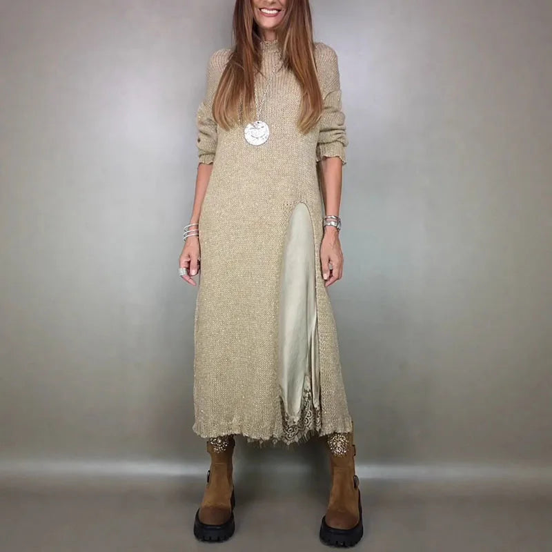 NORELLA | Set with long satin dress and fine-knit jumper