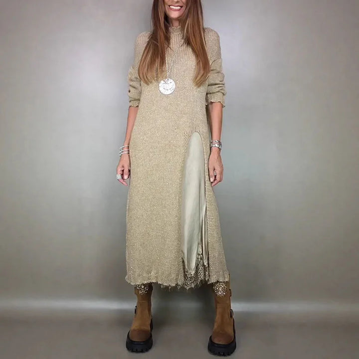 NORELLA | Set with long satin dress and fine-knit jumper