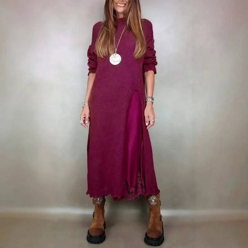 NORELLA | Set with long satin dress and fine-knit jumper