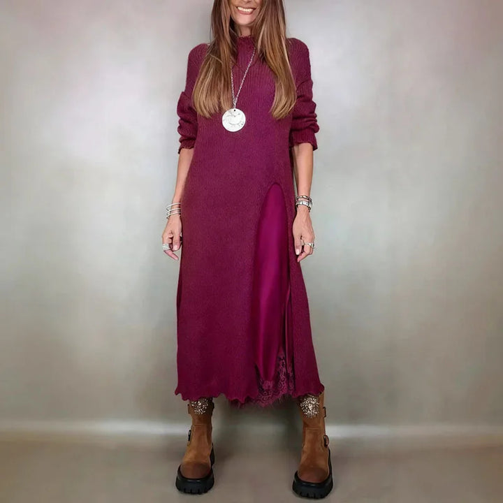 NORELLA | Set with long satin dress and fine-knit jumper