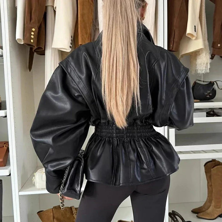 NORELLA | Empire-Line Jacket in Premium Faux Leather with Accentuated Waist and Central Button