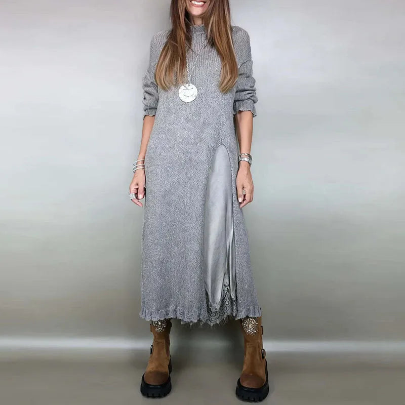 NORELLA | Set with long satin dress and fine-knit jumper