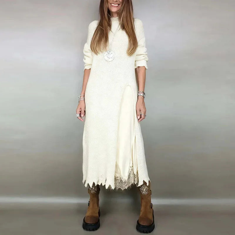 NORELLA | Set with long satin dress and fine-knit jumper