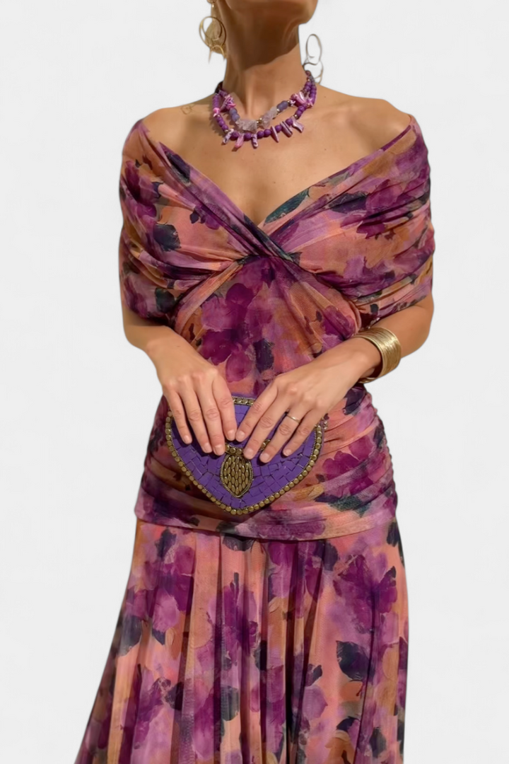 NORELLA | LONG FLORAL V-NECK DRESS