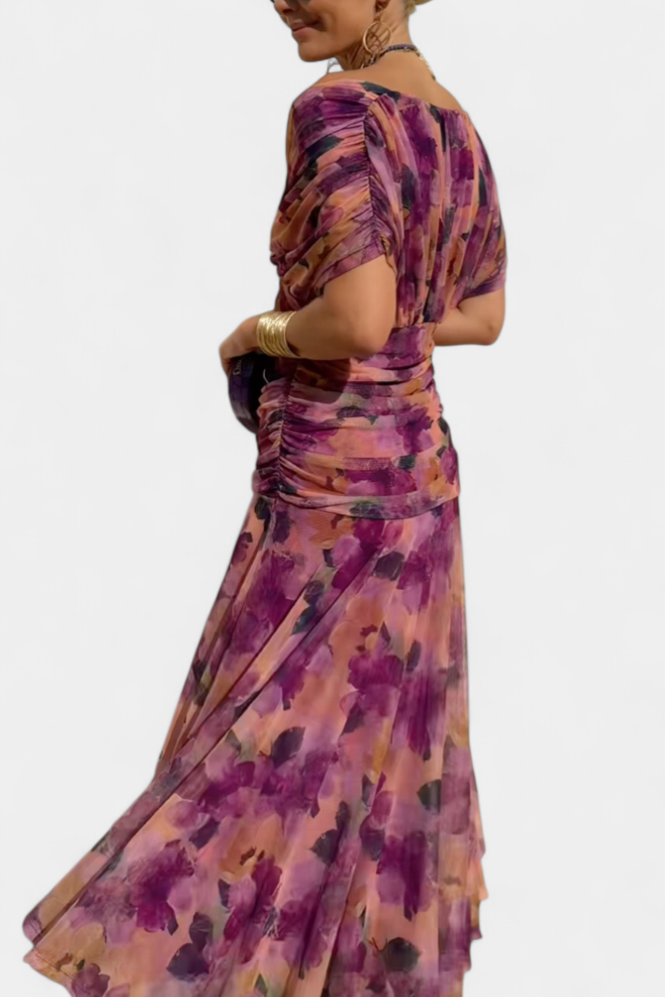 NORELLA | LONG FLORAL V-NECK DRESS