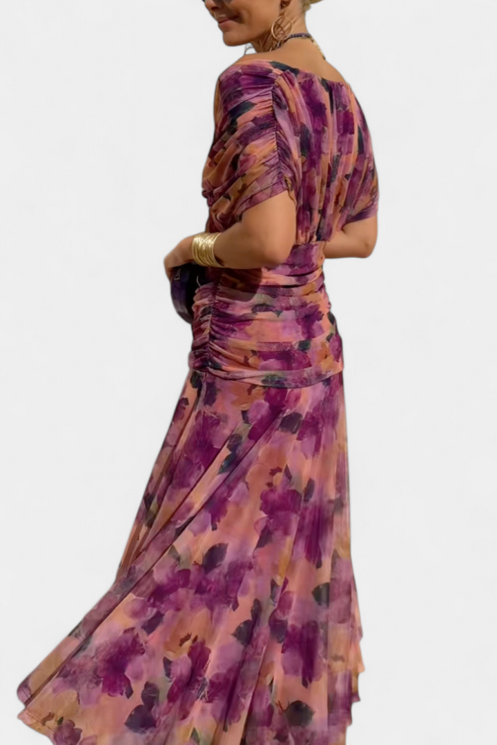 NORELLA | LONG FLORAL V-NECK DRESS