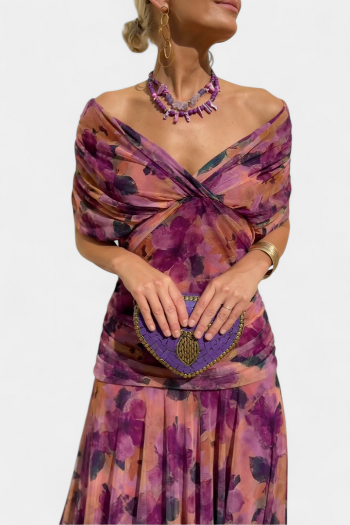 NORELLA | LONG FLORAL V-NECK DRESS