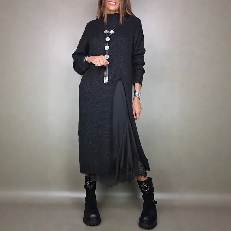 NORELLA | Set with Long Satin Dress and Fine Knitted Jumper