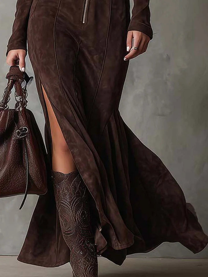 NORELLA | Almudena Long Brown Dress with Belt