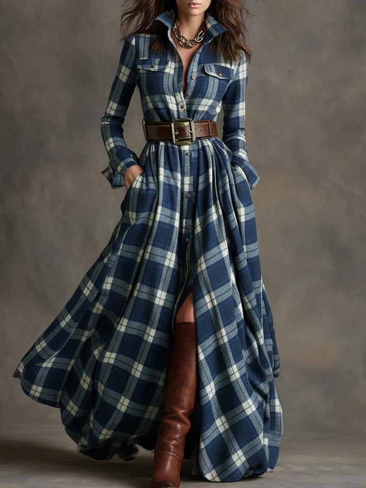 NORELLA | Fiona Long Checked Dress with Belt