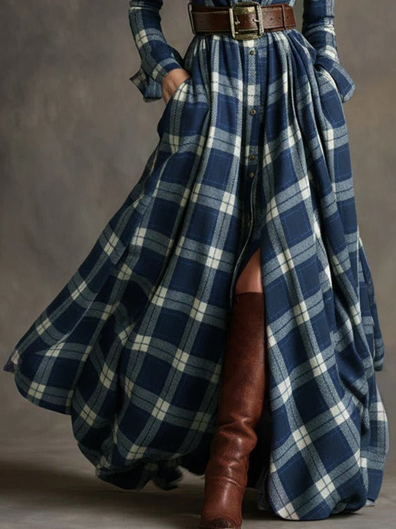 NORELLA | Fiona Long Checked Dress with Belt