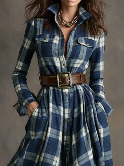 NORELLA | Fiona Long Checked Dress with Belt