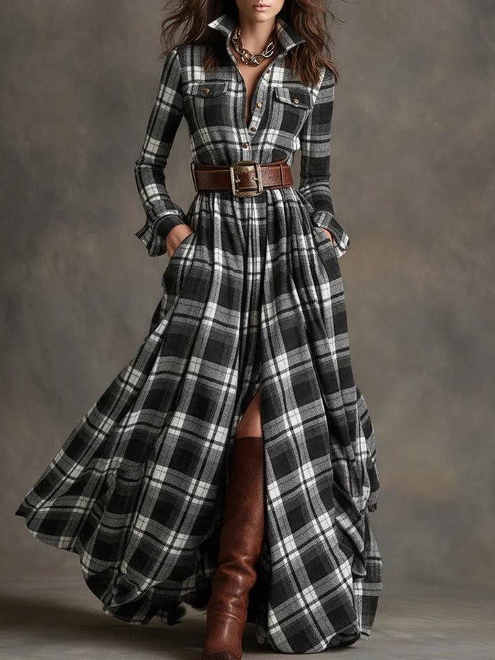 NORELLA | Fiona Long Checked Dress with Belt