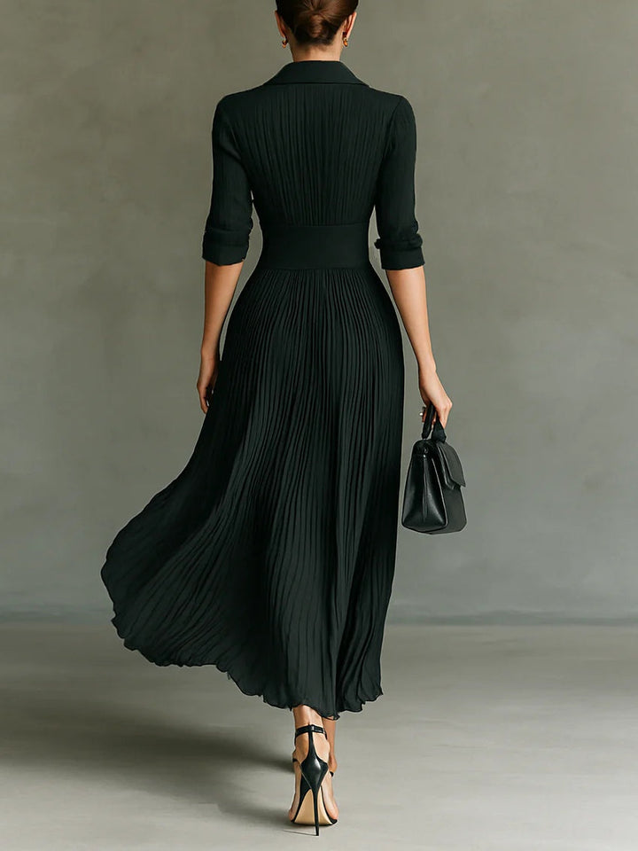 NORELLA | Elvira Long Pleated Dress with Lapels and High Waist