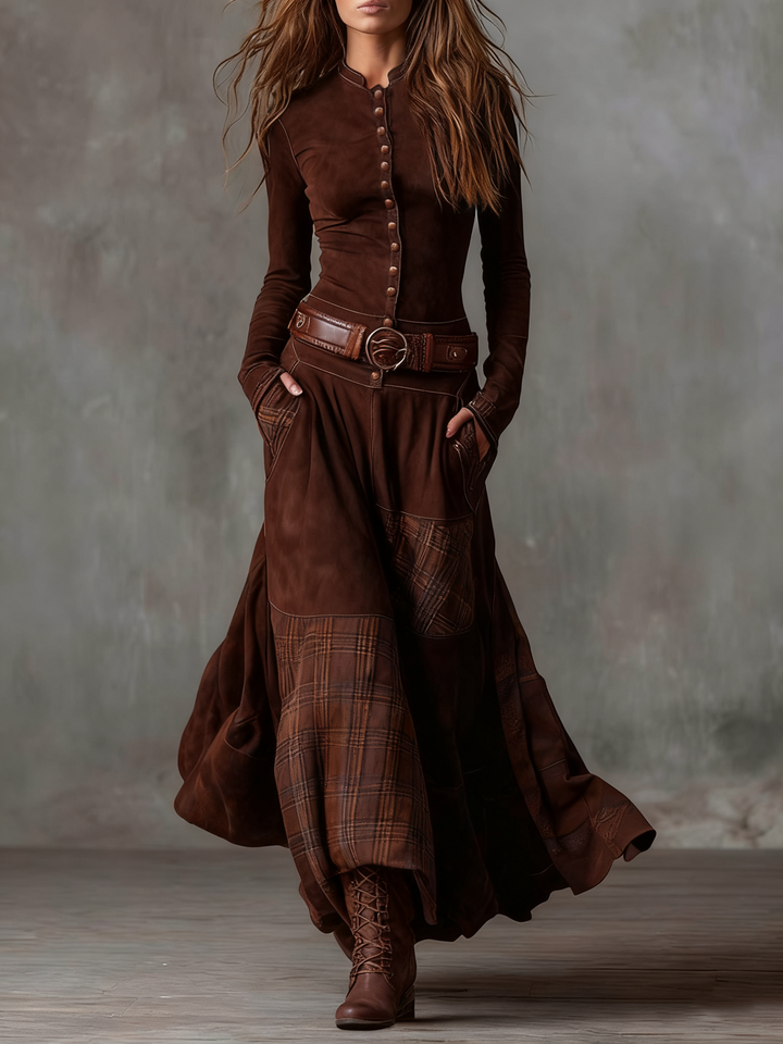 NORELLA | Elisa Maxi Dress in Eco-Friendly Suede with Belt