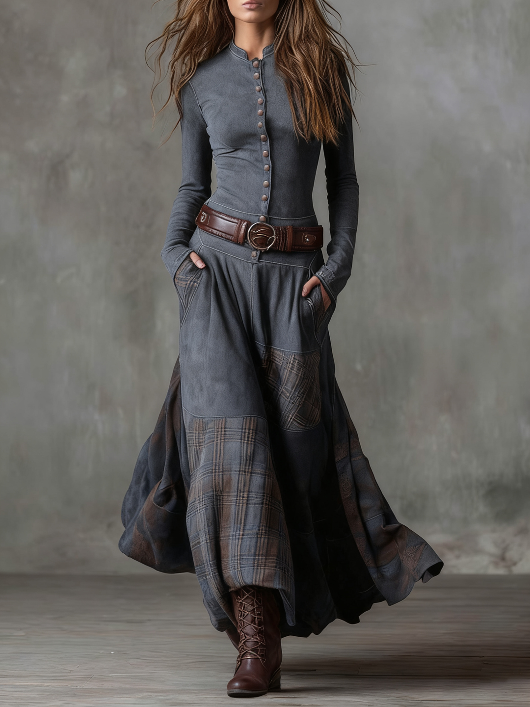 NORELLA | Elisa Maxi Dress in Eco-Friendly Suede with Belt