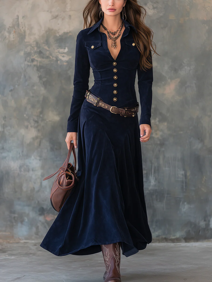 NORELLA | Diana Long Suede Dress with Buttons