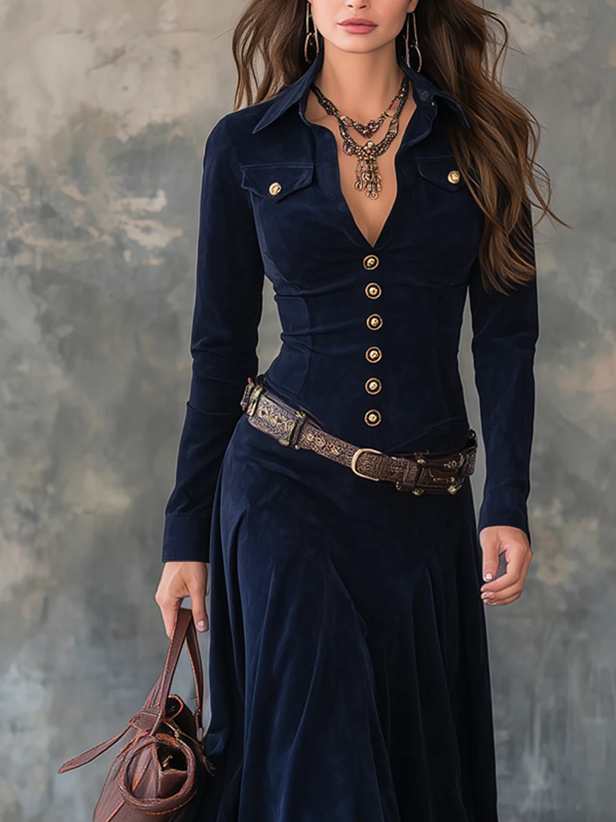 NORELLA | Diana Long Suede Dress with Buttons
