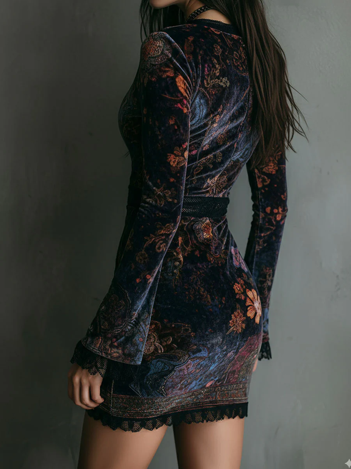 NORELLA | Liora Velvet Floral Mini Dress with Lace