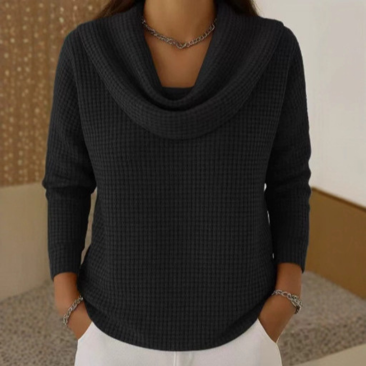 NORELLA | Warm Waffle Jumper with Elegant Waterfall Collar