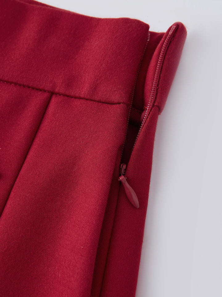 NORELLA | Pleated Midi A-Line Skirt with Frog Button Detail