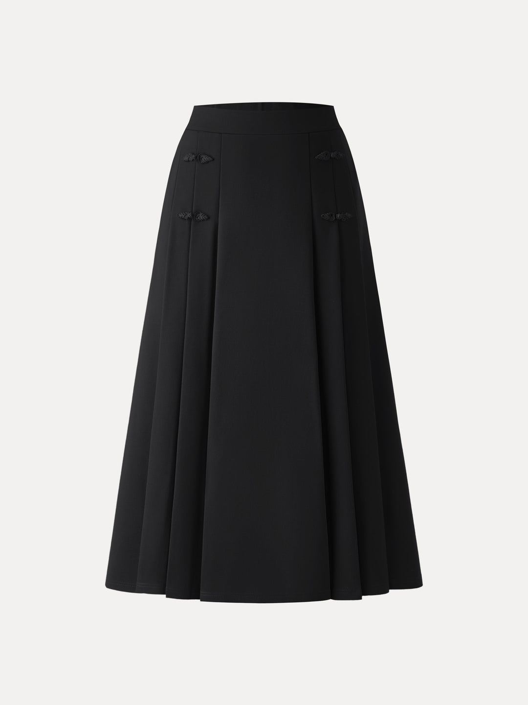 NORELLA | Pleated Midi A-Line Skirt with Frog Button Detail
