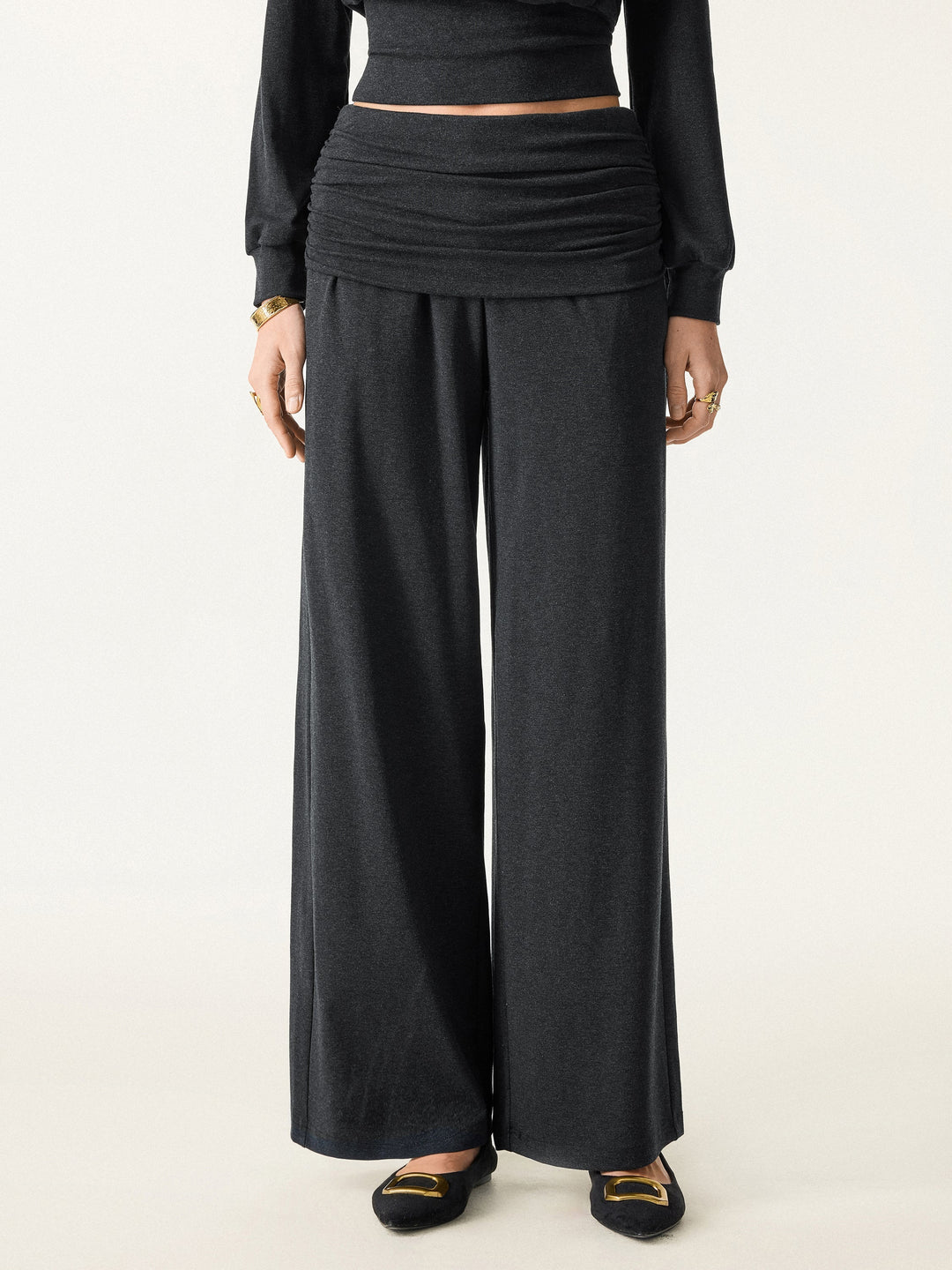NORELLA | Elegant Wide Leg Trousers in Soft Wool Blend with Pockets