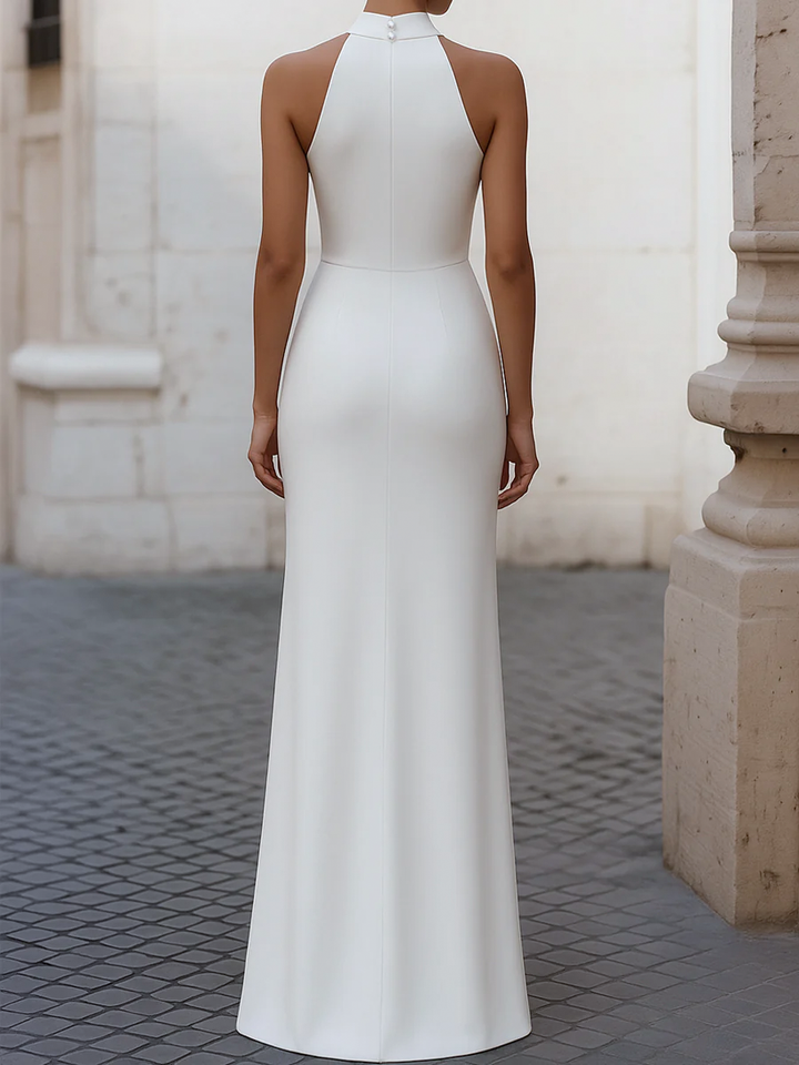 NORELLA | Elegant Satin Pleated Halter-Neck Evening Gown