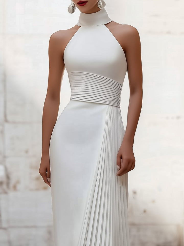 NORELLA | Elegant Satin Pleated Halter-Neck Evening Gown
