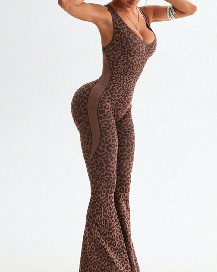 NORELLA | Seamless Yoga & Fitness Jumpsuit with Leopard Print and Crossback