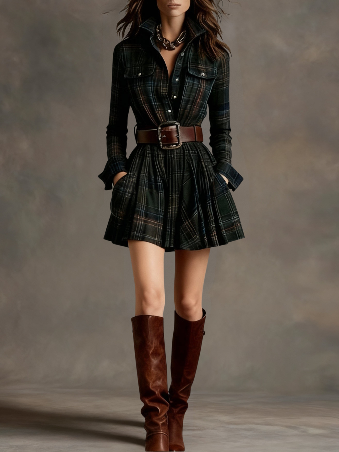 NORELLA | Bárbara Short Checked Shirt Dress
