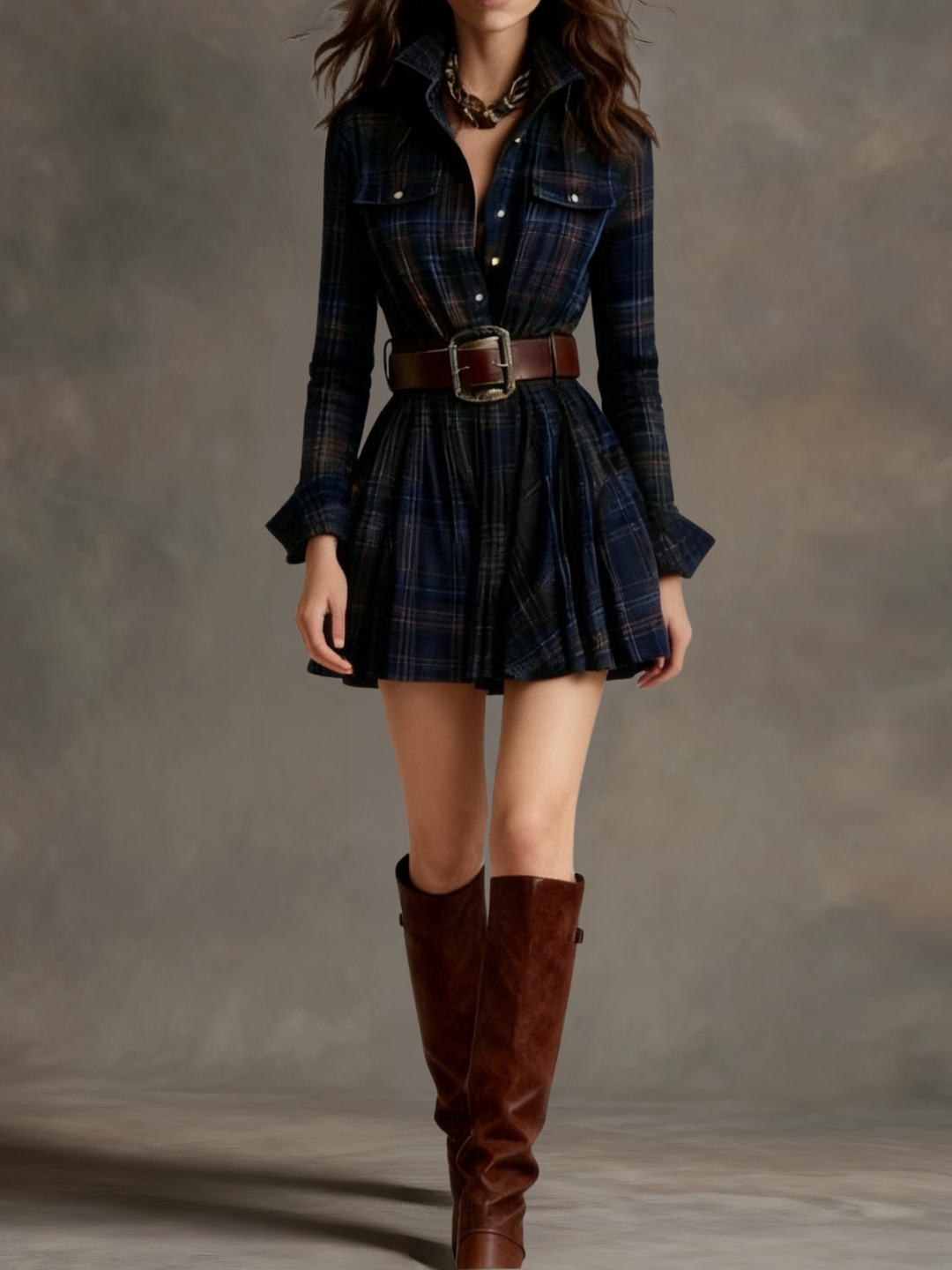 NORELLA | Bárbara Short Checked Shirt Dress