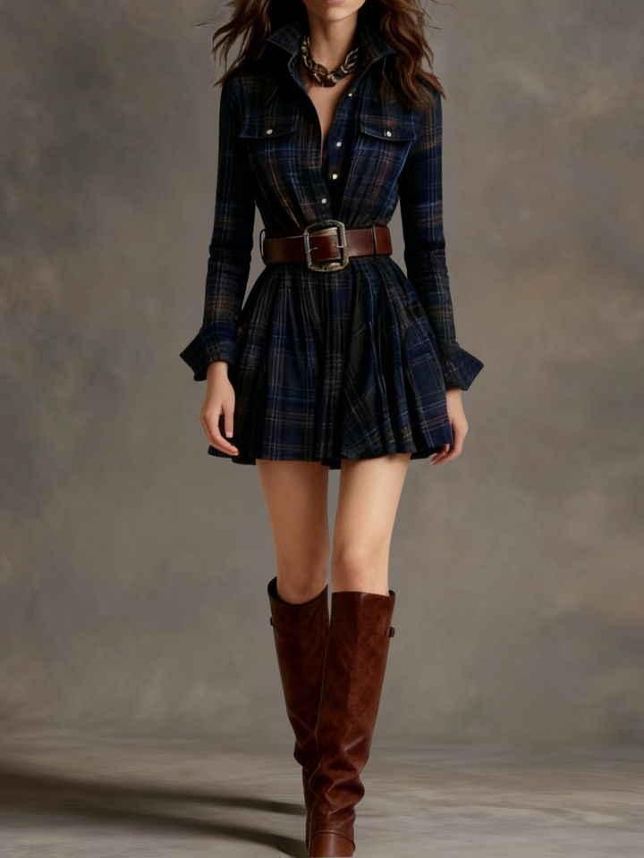 NORELLA | Bárbara Short Checked Shirt Dress