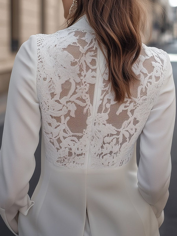 NORELLA | Elegant White Lace-Backed Blazer with Structured Silhouette