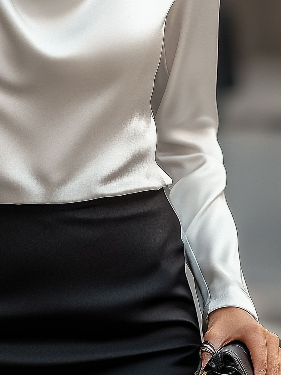 NORELLA | Satin Blouse with Draped Neckline