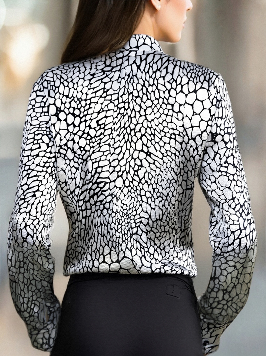 NORELLA | Satin Blouse with Modern Snake Print Elegance