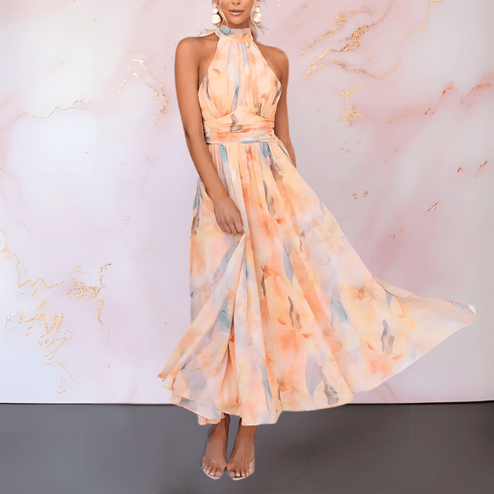 NORELLA | HALTERNECK WATERCOLOUR PRINT DRESS