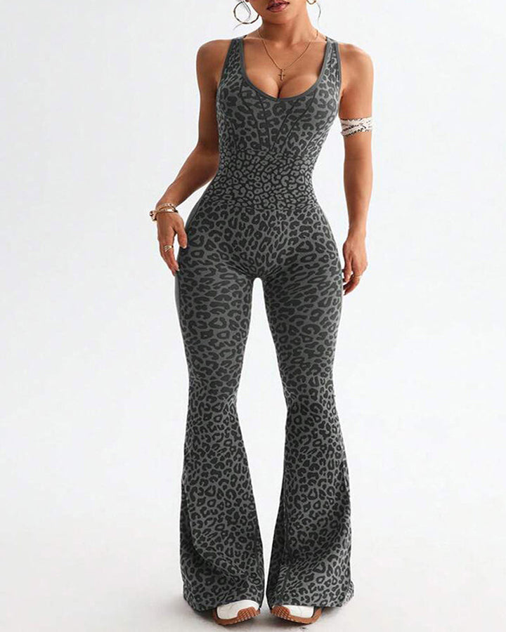 NORELLA | Seamless Yoga & Fitness Jumpsuit with Leopard Print and Crossback