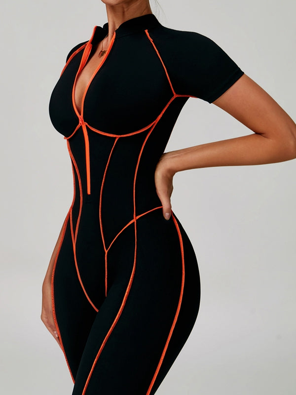 NORELLA | Backless Jumpsuit with Zip Closure and Contrasting Stripes